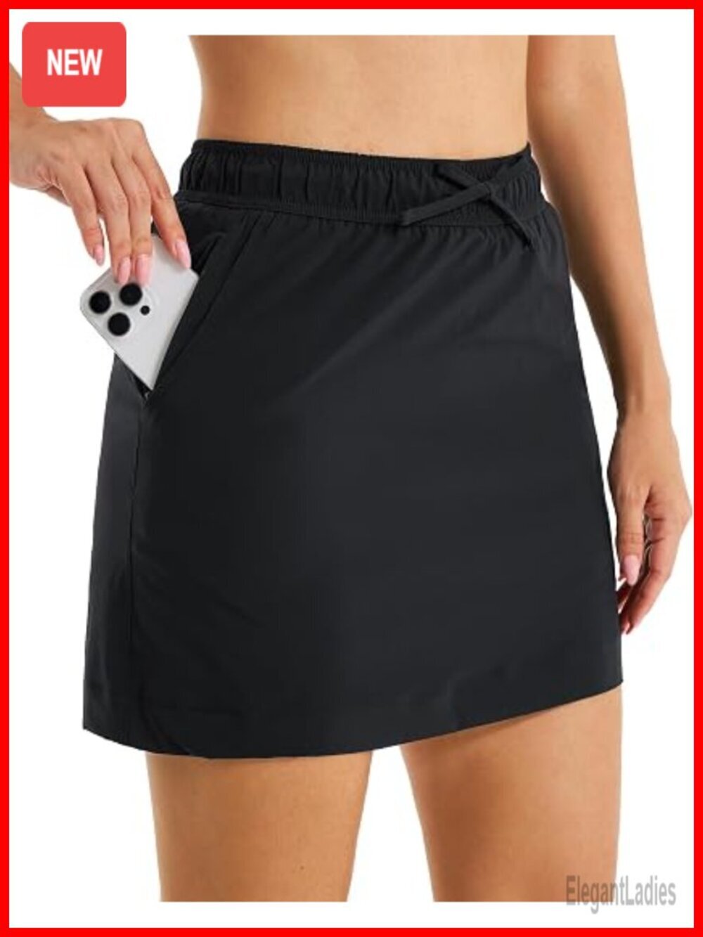 Women's Athletic Skort 16" with 4 Pockets Quick Dry High Rise Drawstring